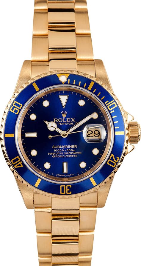 rolex 18kt submariner for sale|Rolex 16618 gold submariner blue.